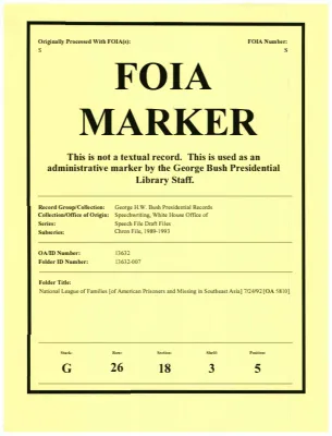 National League of Families [of American Prisoners and Missing in Southeast Asia] 7/24/92 [OA 5810]