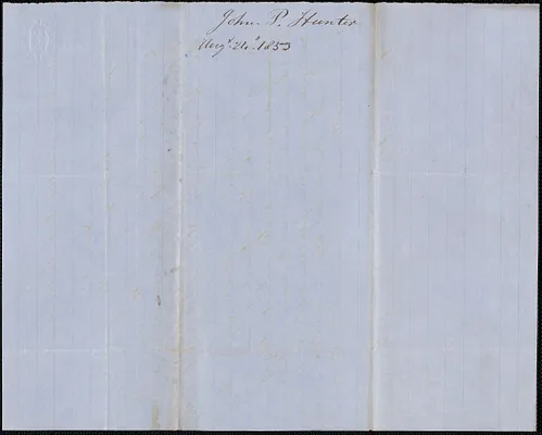 John P. Hunter to Samuel Warner, 26 Augst 1853