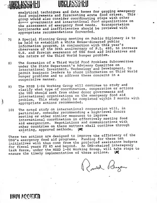 NSDD 143 United States Third World Hunger Relief: Emergency Assistance