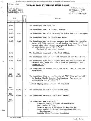 President Gerald R. Ford's Daily Diary, September 04, 1975