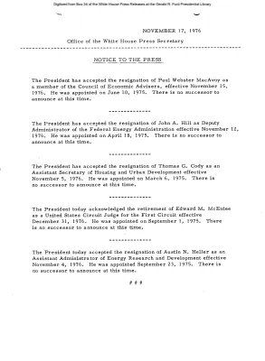 Resignation of four people and retirement of Edward M. McEntee [Position Appointments and Resignations]