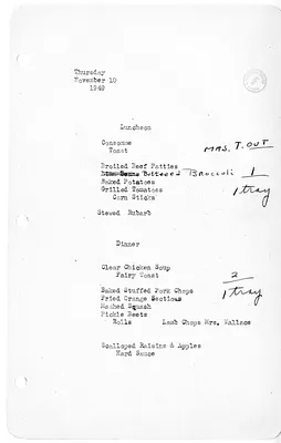 White House Luncheon and Dinner Menu