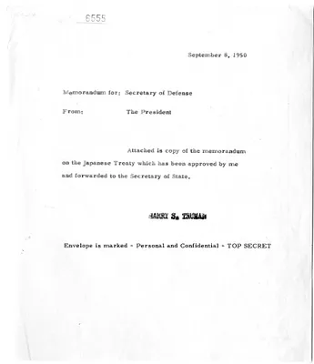 Memorandum from President Harry S. Truman to Secretary of Defense Louis Johnson
