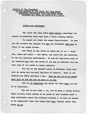 Address On The Opening Of The Sixth War Loan Drive Broadcast Nationally From The White House
