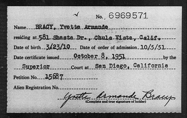 Bracy, Yvetta Armande - 1951