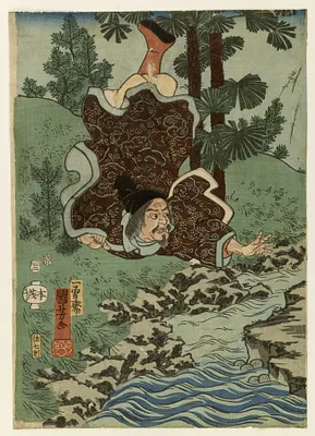 Kume no sennin flying over his village