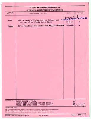 Memorandum from James Lay to Secretary of State Dean Acheson, Secretary of Defense General George C. Marshall, and the Chairman of the Atomic Energy Commission