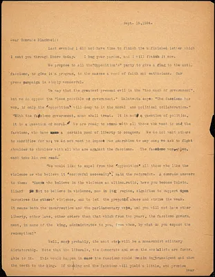 Bartolomeo Vanzetti typed letter (incomplete copy) to Alice Stone Blackwell, [Charlestown], 19 September 1924
