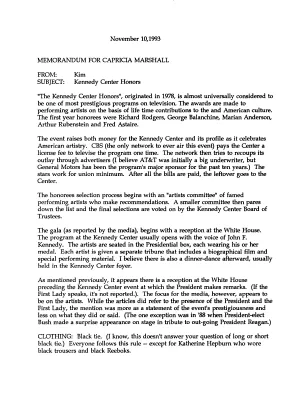 Memorandum, Kennedy Center Honors, November 10, 1993 [loose]