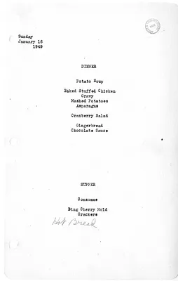 White House Dinner and Supper Menu