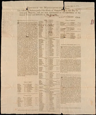 Tax Bill to Towns [Signed by Samuel Adams], 1774