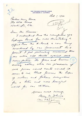 Letter from Mary M. Johnson to President Harry S. Truman