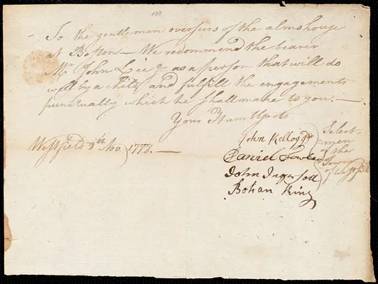 Anna Young indentured to apprentice with John Lee, Jr. of Westfield, 12 November 1778