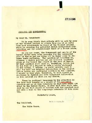 Letter from Secretary of State Edward Stettinius to President Harry S. Truman