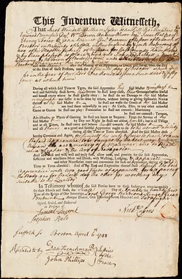 Francis Nesbatt indentured to apprentice with Nicholas Cussens of Boston, 6 April 1748