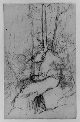 Sketch of a Landscape with Rocks and Trees