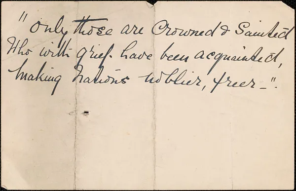 [Victoria Woodhull Martin] autograph note, [Bredon's Norton, Worcestershire, Eng.?], approximately 1901-1927