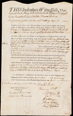 Benjamin Ambrose indentured to apprentice with Moses Billings of Dorchester, 2 January 1804