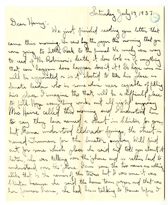 Letter from Mary Jane Truman to Harry S. Truman