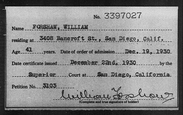 Forshaw, William - 1930