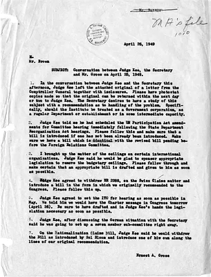 Memorandum of Conversation with Secretary of State Dean Acheson, Judge John Kee, and Ernest Gross