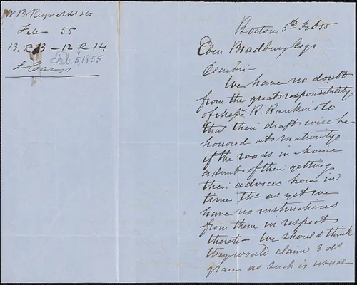 W. B. Reynolds to Ebenezer Bradbury, 5 February 1855