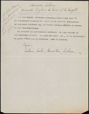 Caillaux et al typed letter signed, in French, to [Alvan T. Fuller], July 26, [1927]