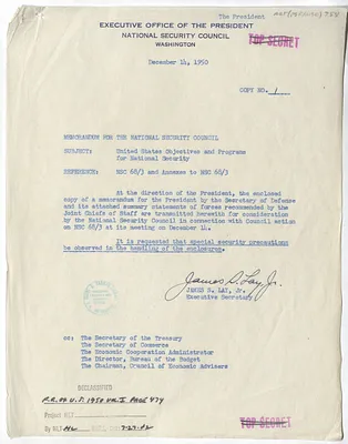 Memorandum from James Lay to the National Security Council with Attachments