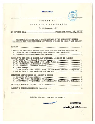 Report, Survey of USSR Radio Broadcasts, Malenkov's Speech on the Thirty-Second Anniversary of the October Revolution Compared to the Three Preceding Anniversary Speeches by Molotov and Zhdanov