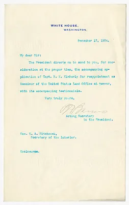 Letter from B. F. Barnes, Acting Secretary to the President, to Secretary of the Interior E. A. Hitchcock
