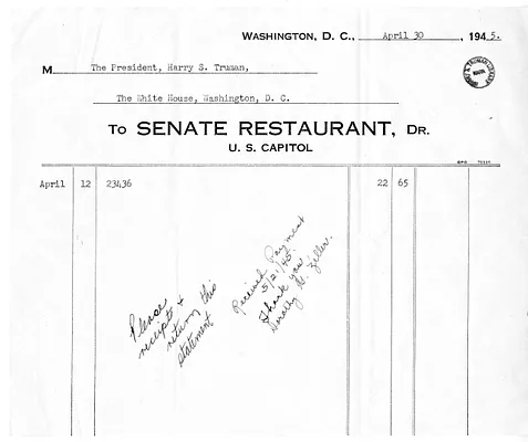 Bill from the Senate Restaurant, United States Capitol
