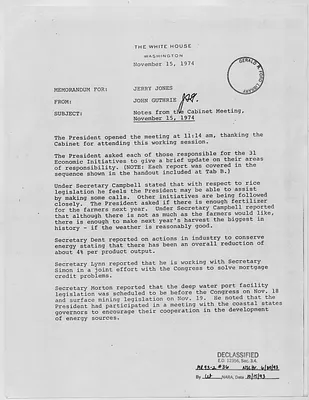 Ford Administration Notes from the Cabinet Meeting