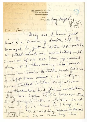 Letter from May Wallace to Bess W. Truman with Attached Newspaper Clipping