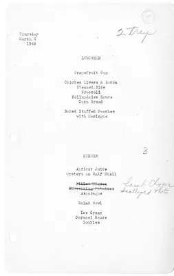 White House Luncheon and Dinner Menu