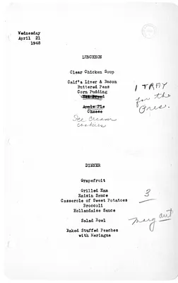 White House Luncheon and Dinner Menu