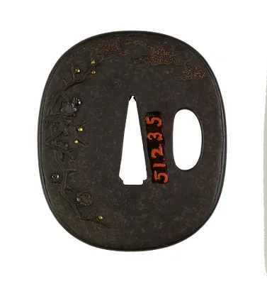 Tsuba with Crane Walking on Pine Needles