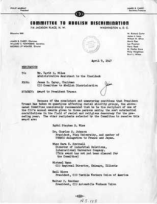 Memorandum from James B. Carey to David Niles