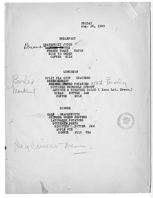 USS Williamsburg Menu