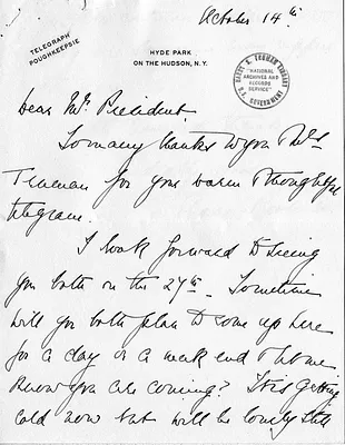 Letter from Eleanor Roosevelt to Harry S. Truman