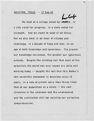 Reading copy of Address at Rice University, Houston, Texas, 12 September 1962