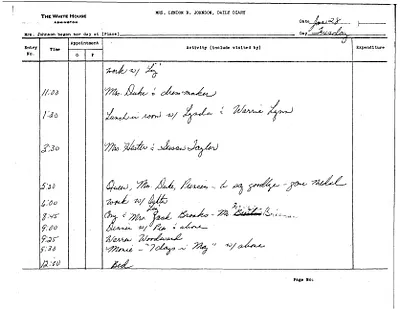Lady Bird Johnson's Daily Diary Entry, 1/28/1964