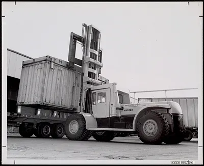 Massport's Hyster forklift moving a container
