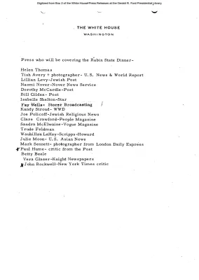 Pool for Rabin State Dinner [Pool Assignments]