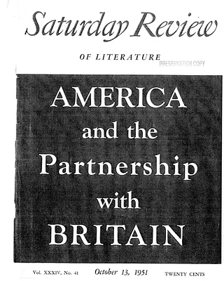 Article, Saturday Review of Literature, "A Declaration of Interdependence," by Sir Oliver Franks