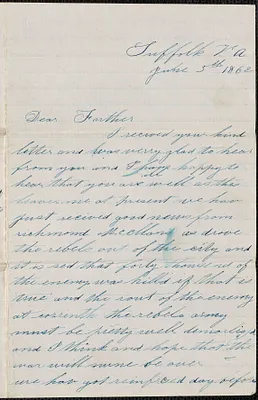 Letter from John Jubb, Suffolk Va., to Thomas Jubb, West Chelmsford, Mass., June 5, 1862