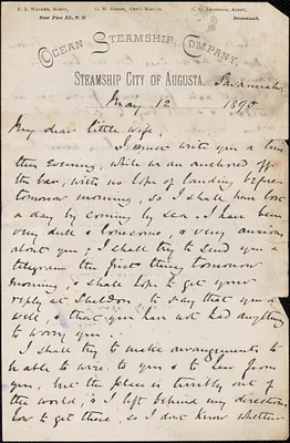[John Biddulph Martin] autograph note to [Victoria Woodhull Martin], Savannah, Ga., May 12, 1890