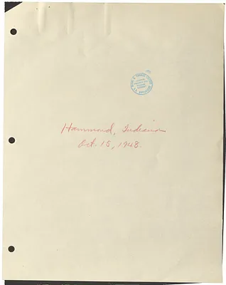 Reading Copy of Speech by President Harry S. Truman at Hammond, Indiana