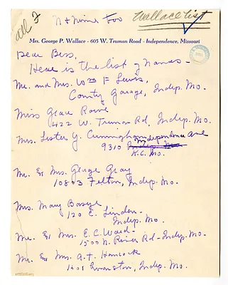 Letter from May Wallace to Bess W. Truman with Related Material