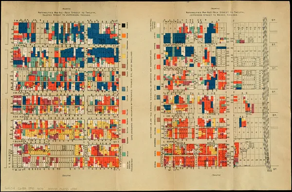 Nationalities map no. 1 - Polk Street to Twelfth, Halsted Street to Jefferson, Chicago ; Nationalities map no. 2 - Polk Street to Twelfth, Jefferson Street to Beach, Chicago