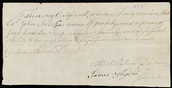 George Farrier indentured to apprentice with John Sale, Jr. of Chelsea, 29 November 1796